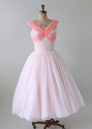 Vintage 1950s Two Tone Pink Chiffon Party Dress - Raleigh Vintage