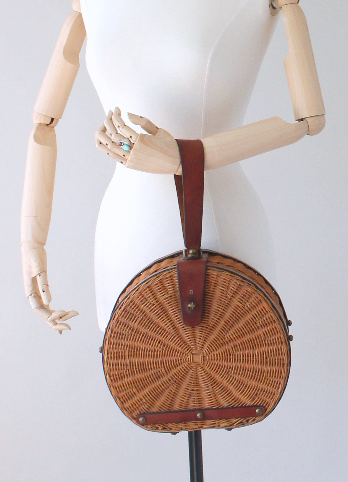 Vintage 1960s Aigner Large Round Wicker Purse