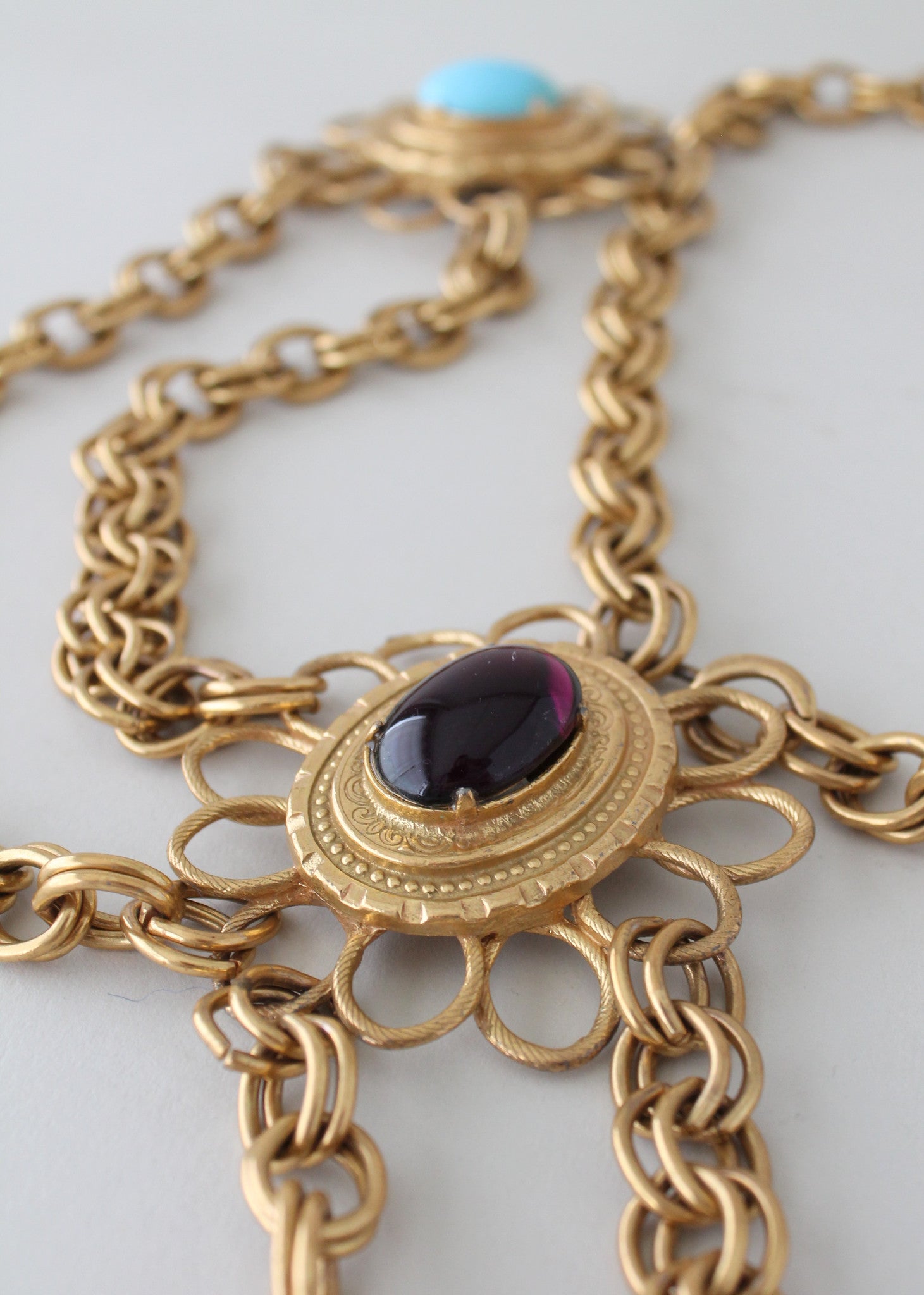 Vintage 1960s Glass and Gold Chain Glamour Belt