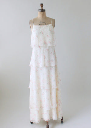 Vintage 1970s Tiered Floral Garden Party Dress