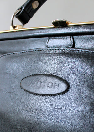 Vintage Oroton Black Leather Doctor Bag Purse