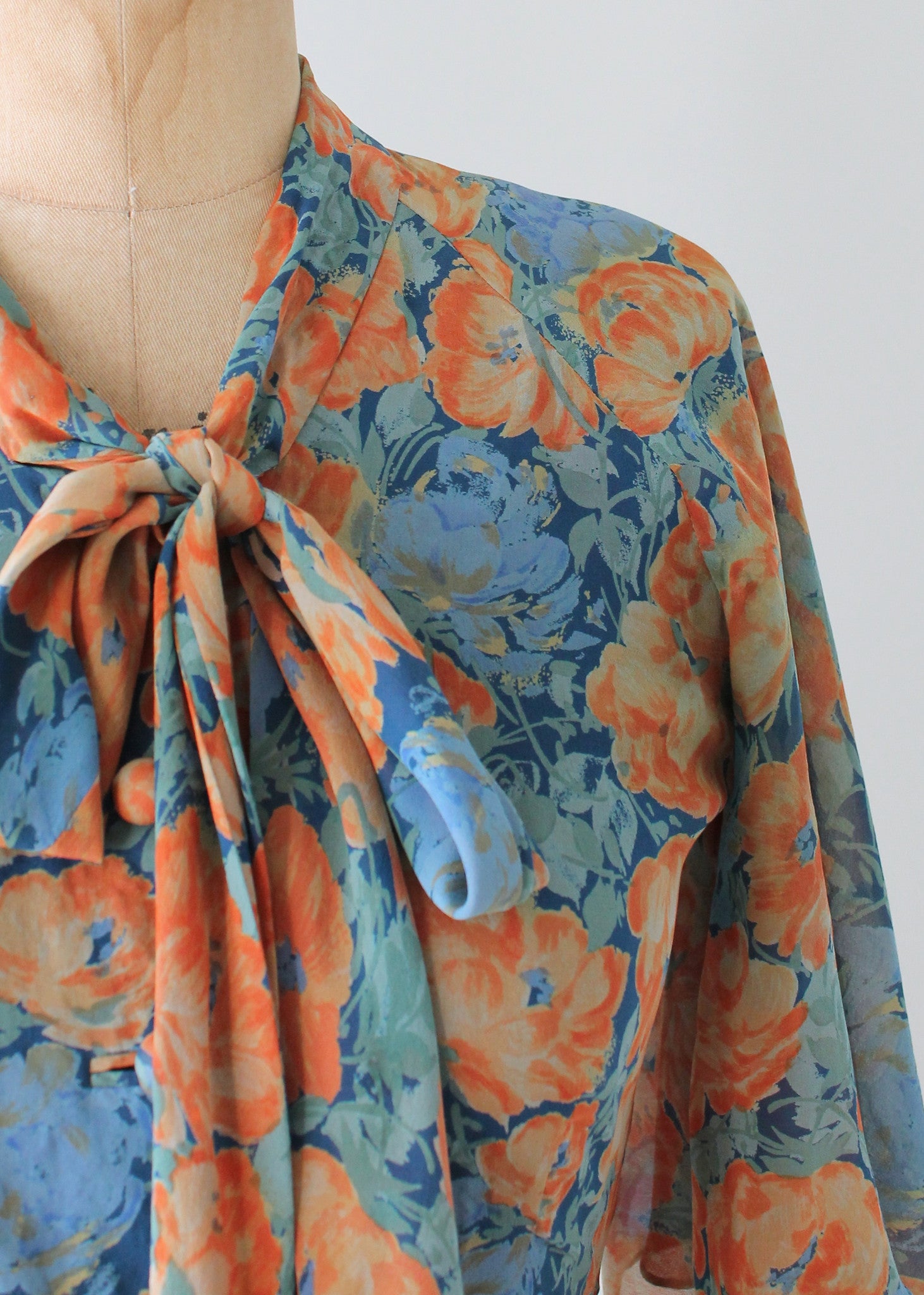 Vintage Floral Silk Dress with Flutter Sleeves