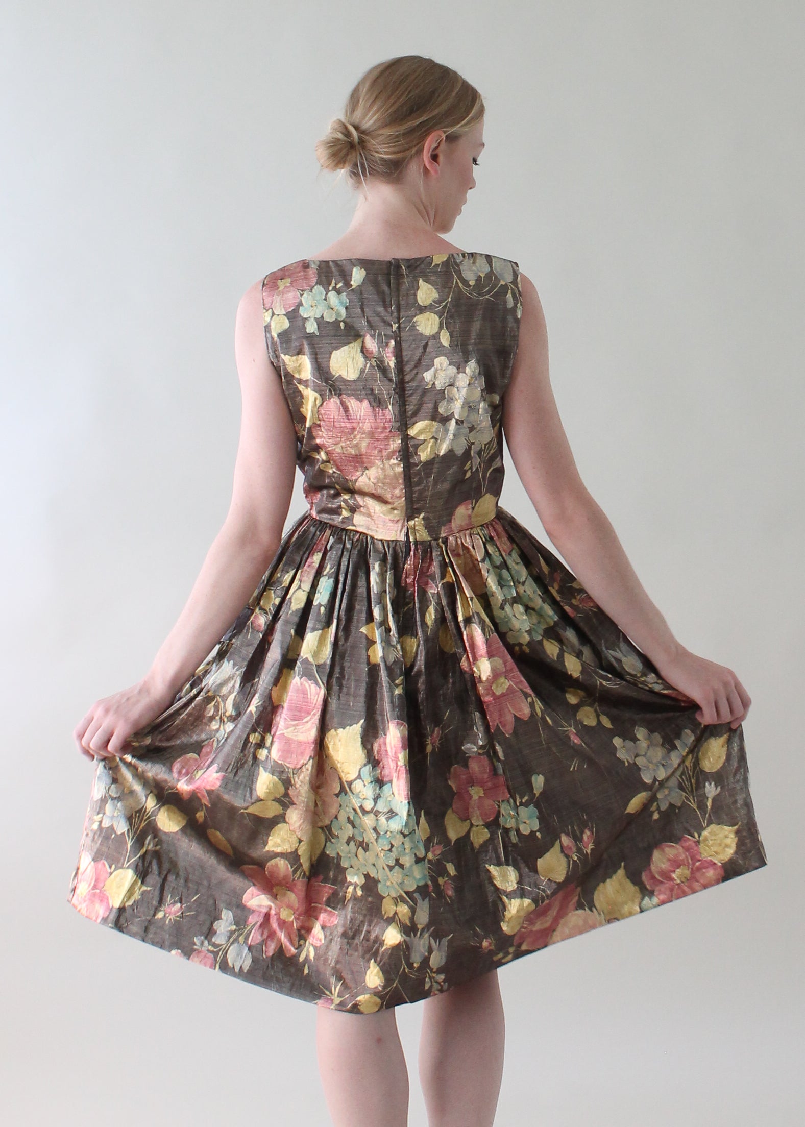 Vintage 1980s Floral Lame Party Dress