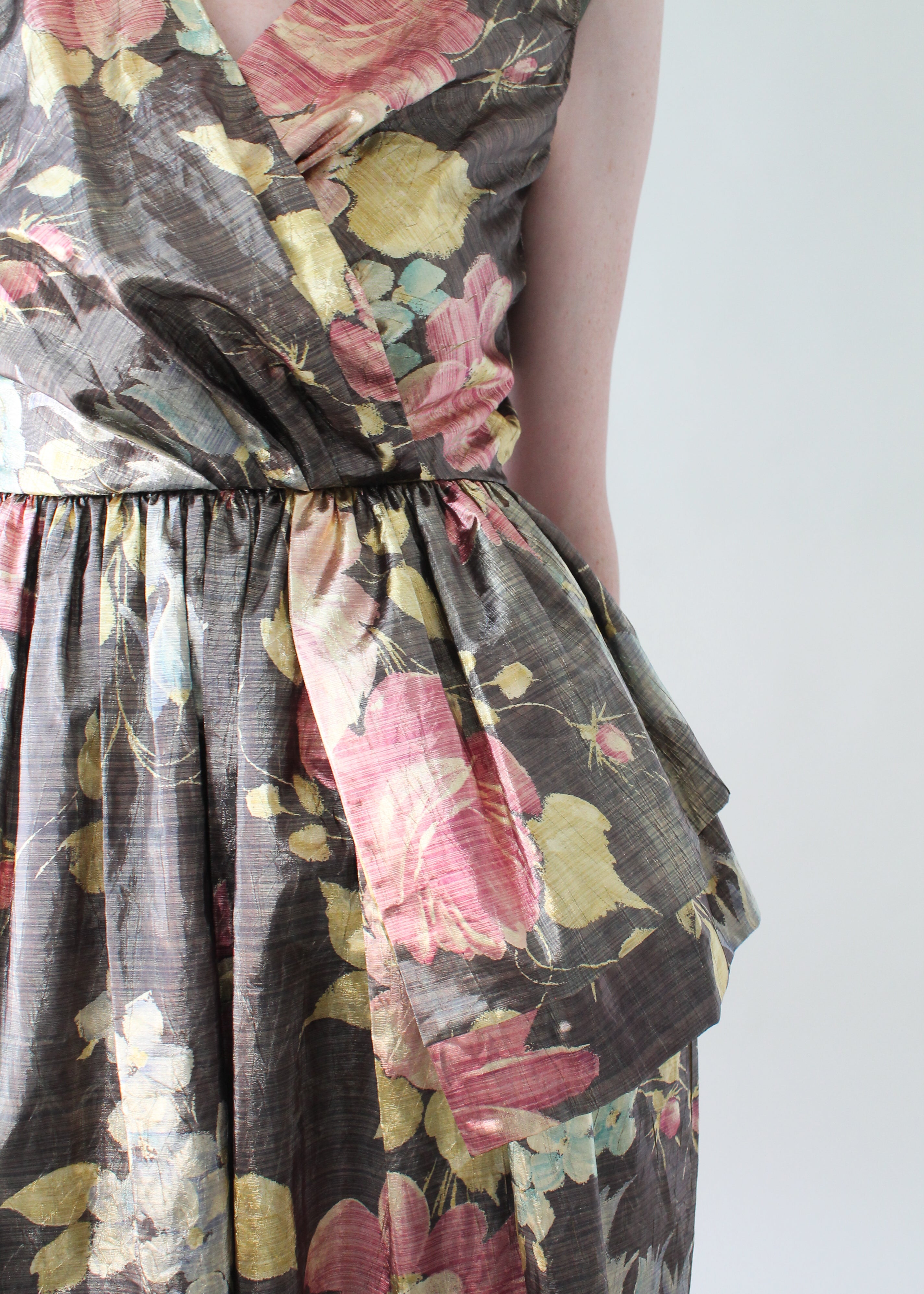 Vintage 1980s Floral Lame Party Dress