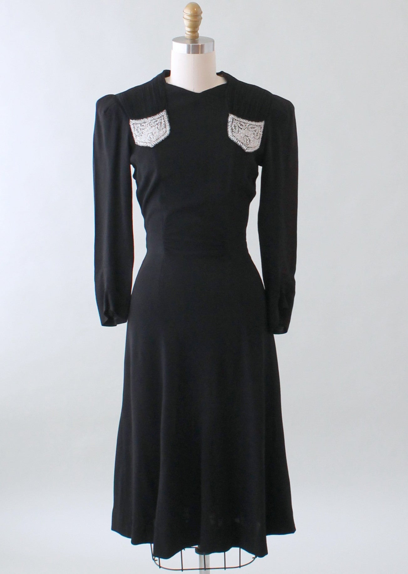 Vintage 1930s FOGA Black Beaded Crepe Dress