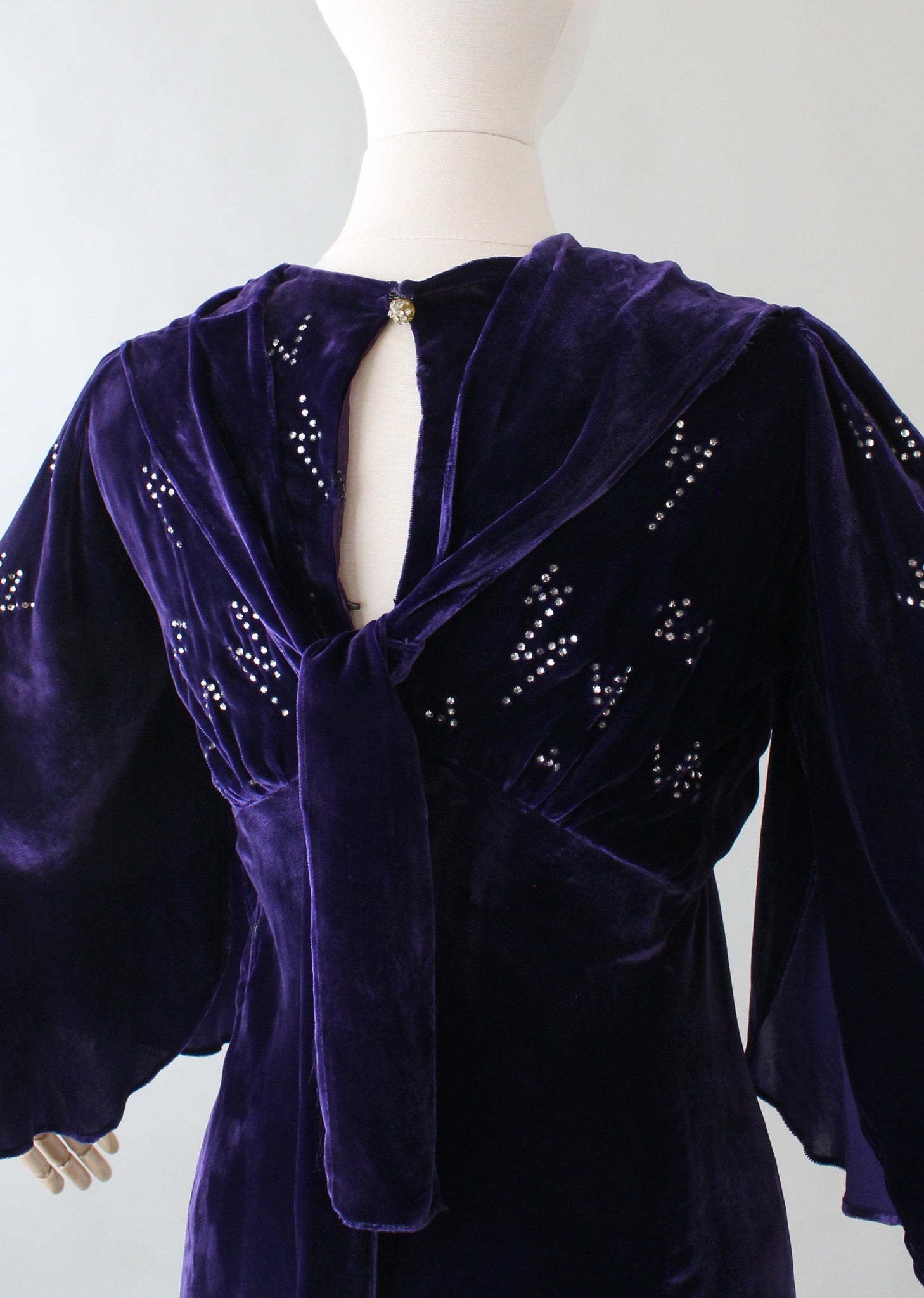 Vintage 1930s Purple Velvet Evening Gown with Rhinestones