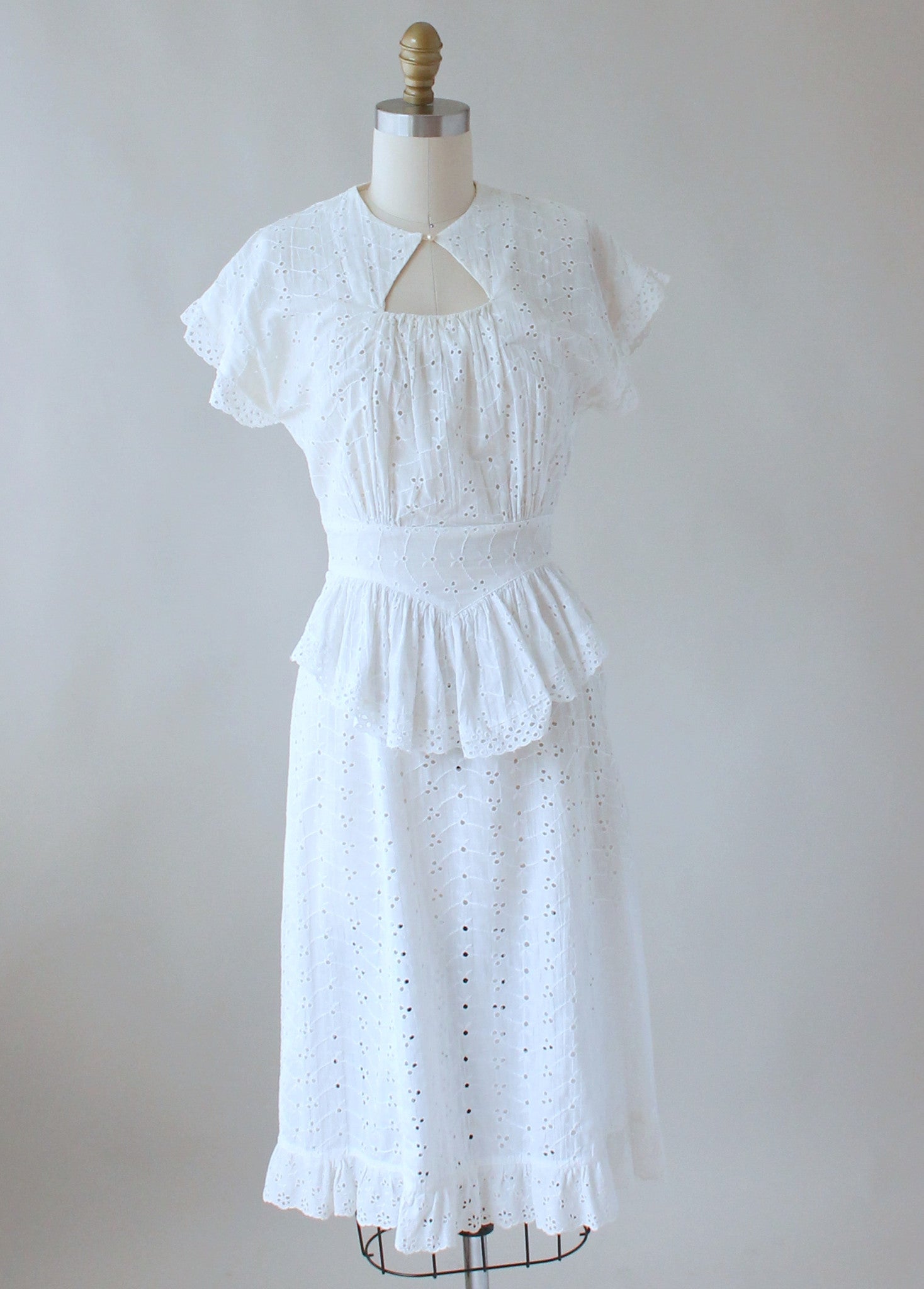 Vintage 1940s White Eyelet Summer Dress