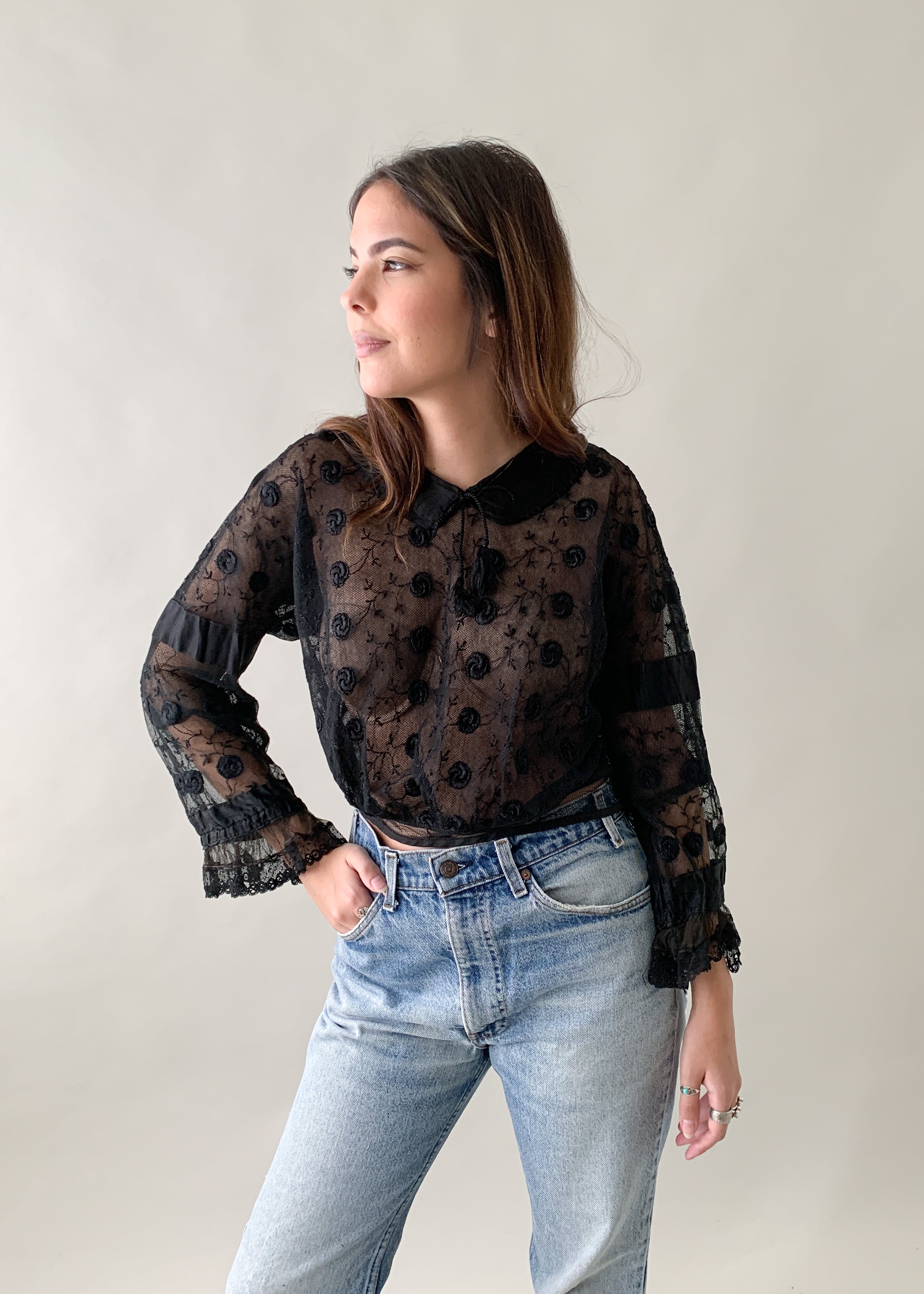 Antique Edwardian Black Lace Top