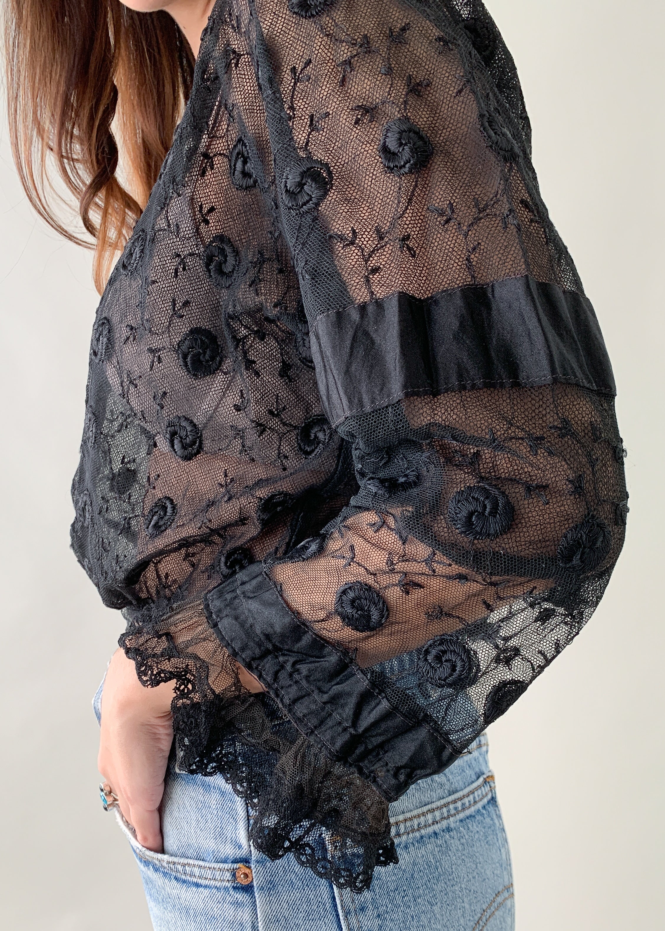 Antique Edwardian Black Lace Top