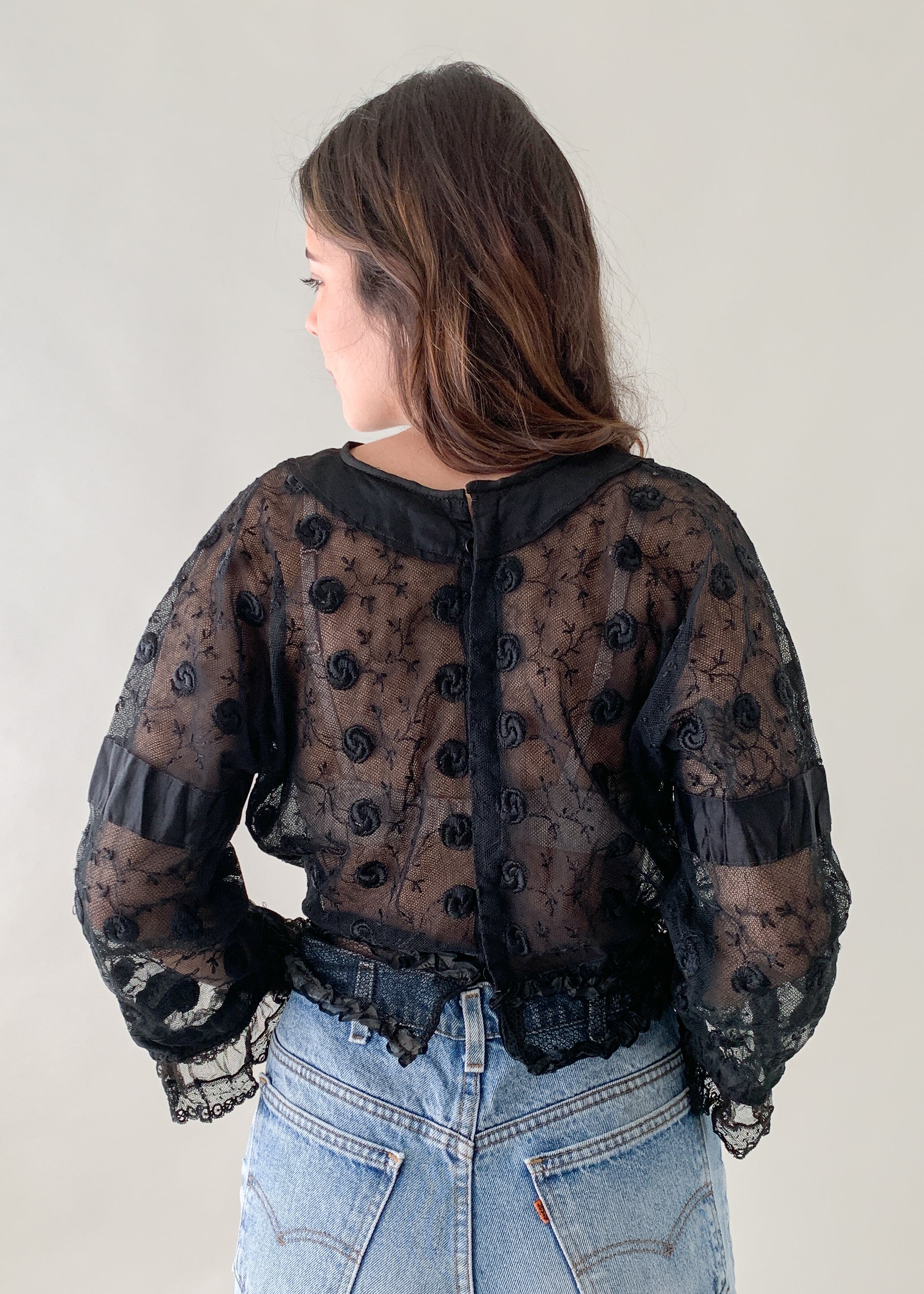 Antique Edwardian Black Lace Top