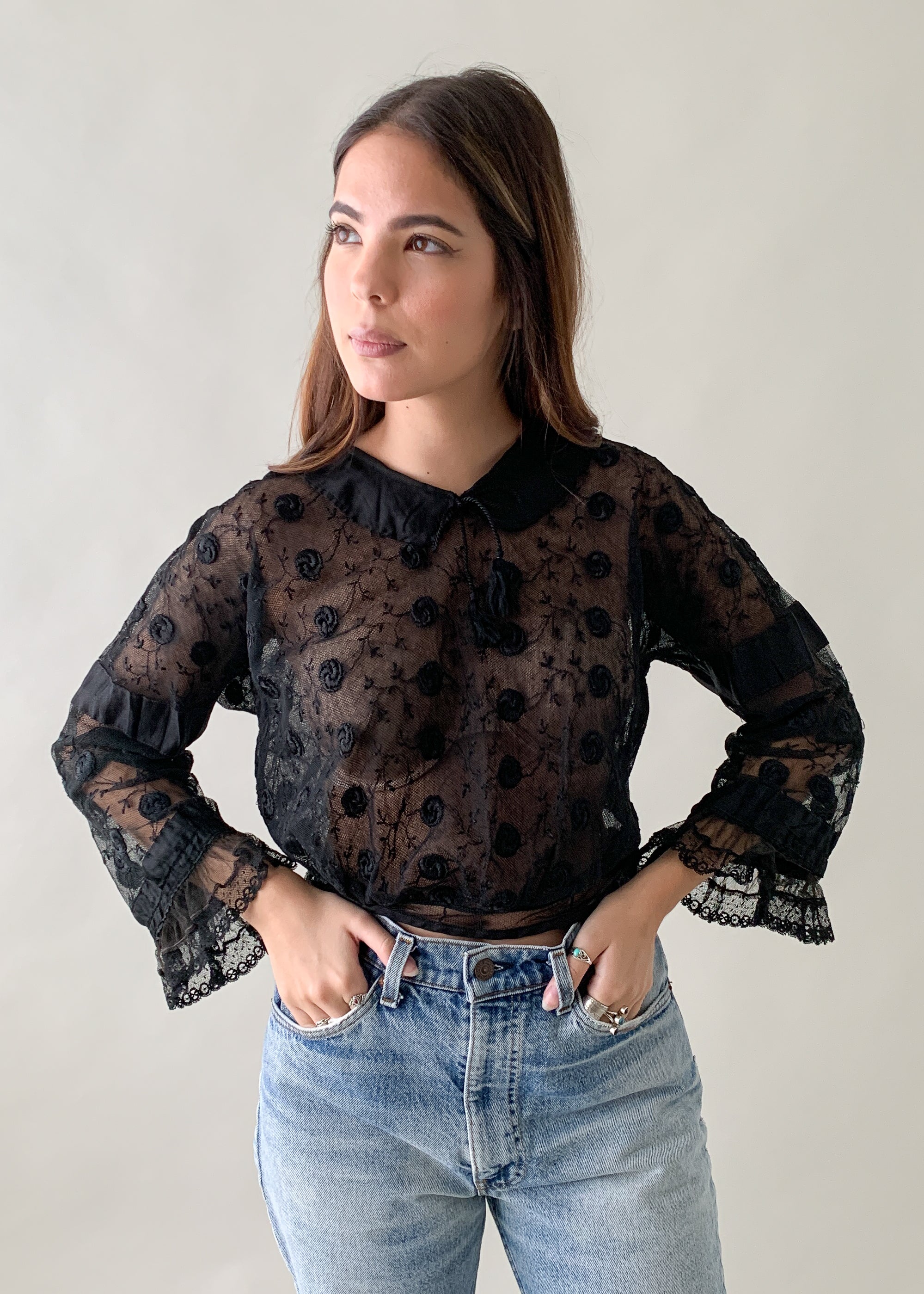 Antique Edwardian Black Lace Top
