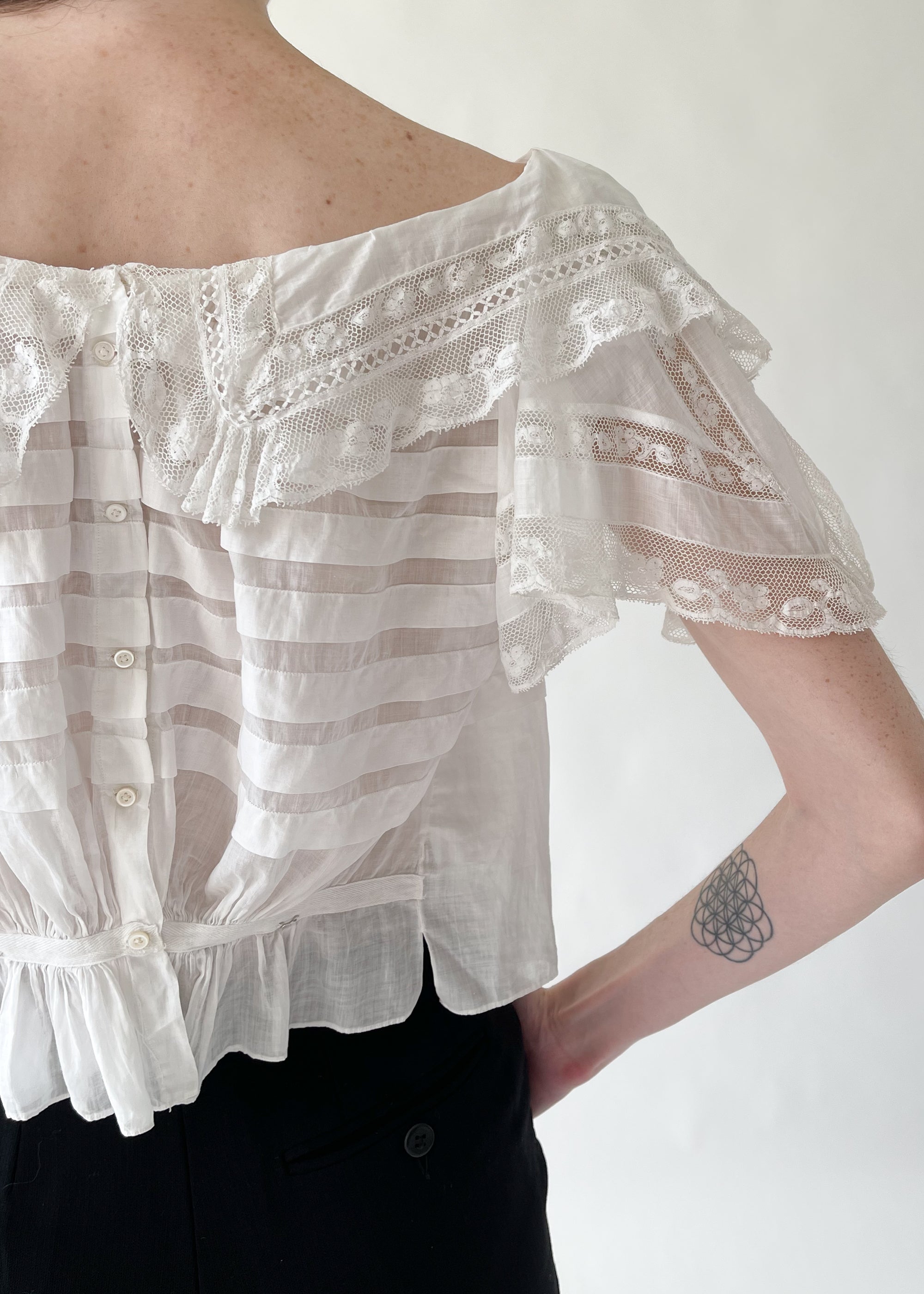 Antique Edwardian Lace Shoulder Top