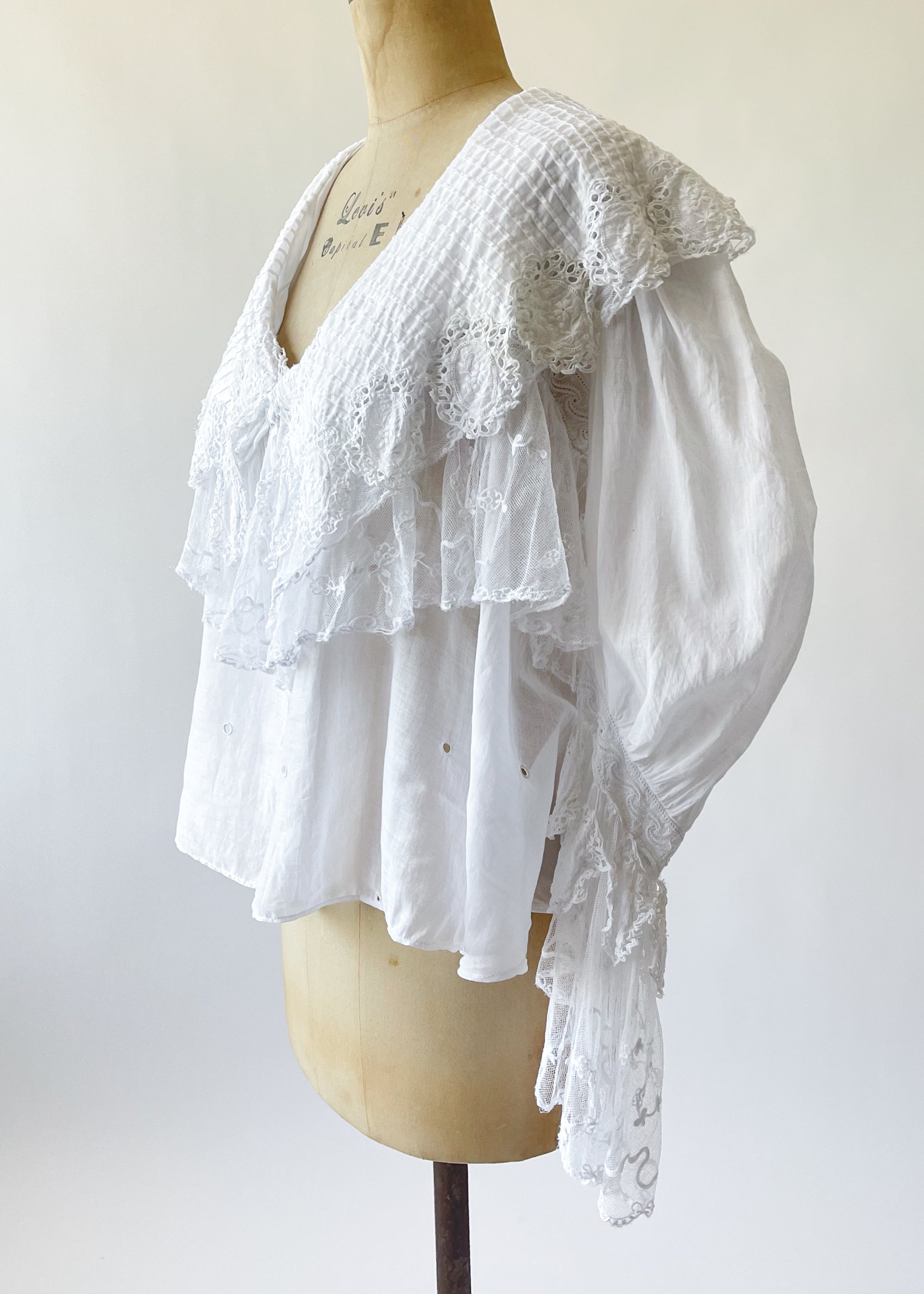 Antique Edwardian Cotton and Lace Ruffle Blouse