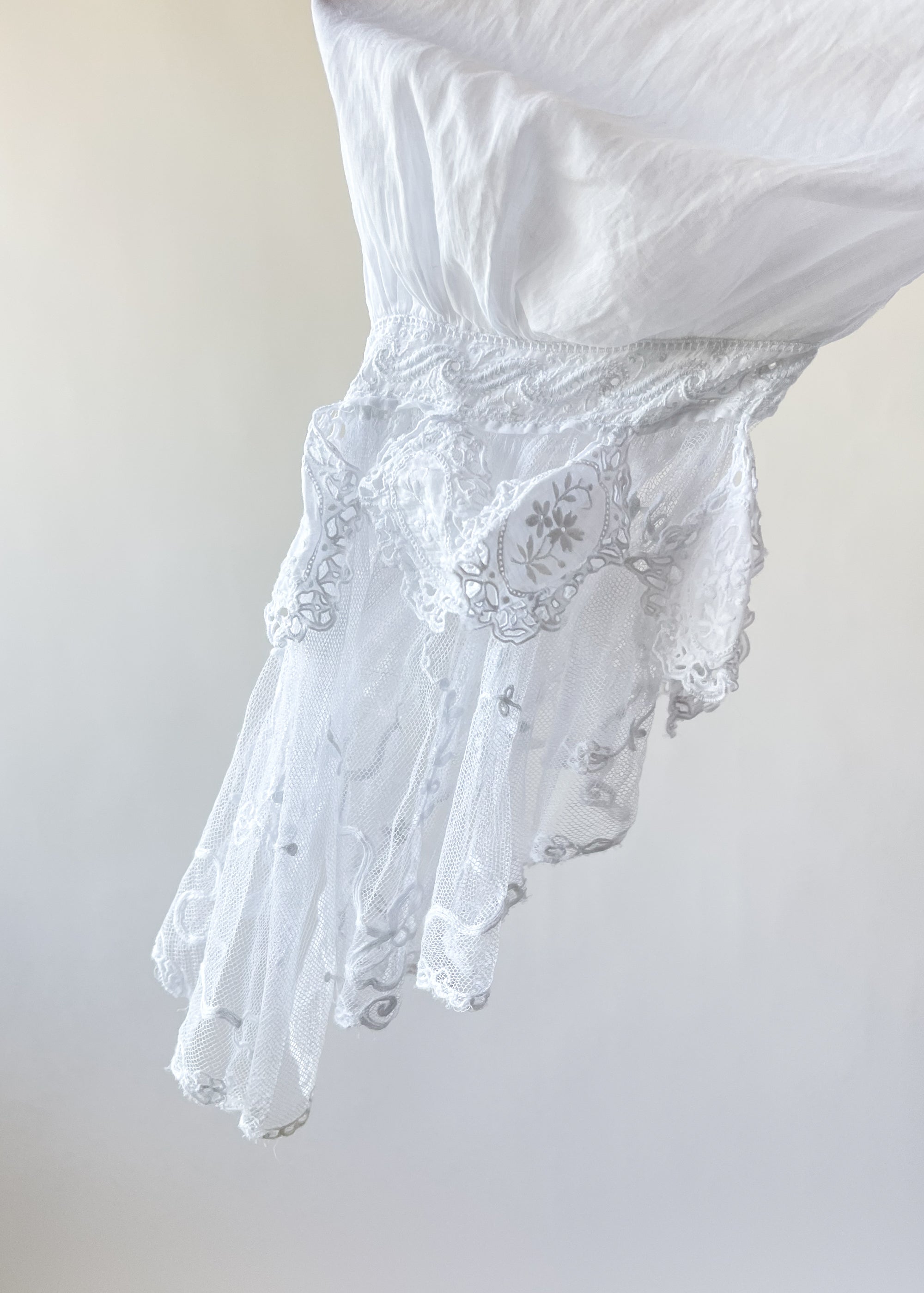 Antique Edwardian Cotton and Lace Ruffle Blouse