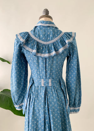 Antique Victorian Calico Indigo Ruffle Dress