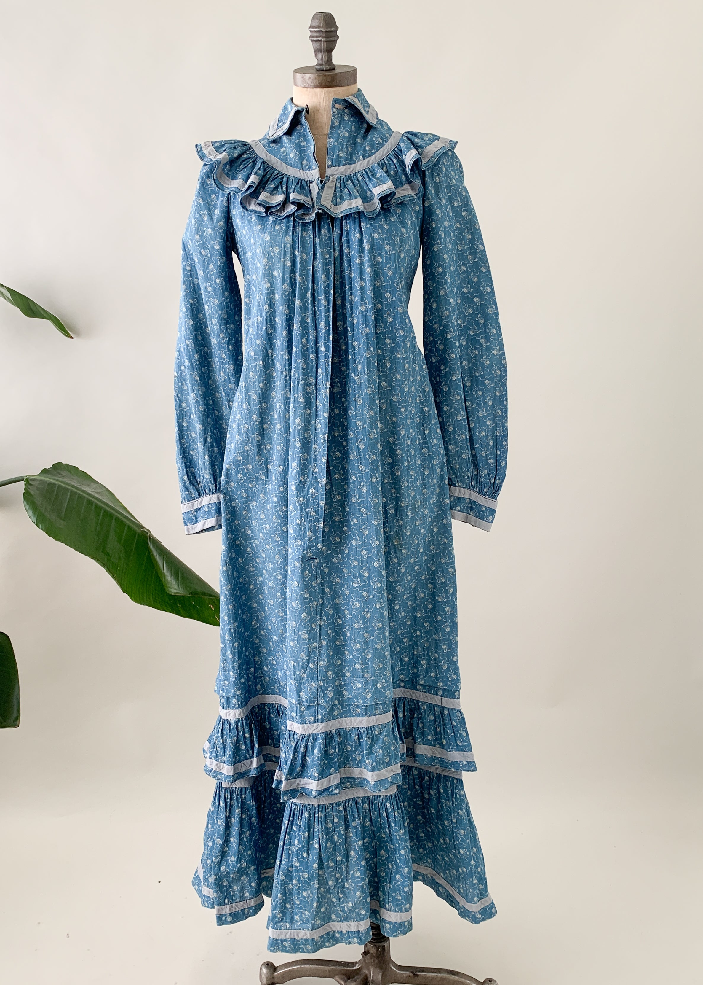 Antique Victorian Calico Indigo Ruffle Dress