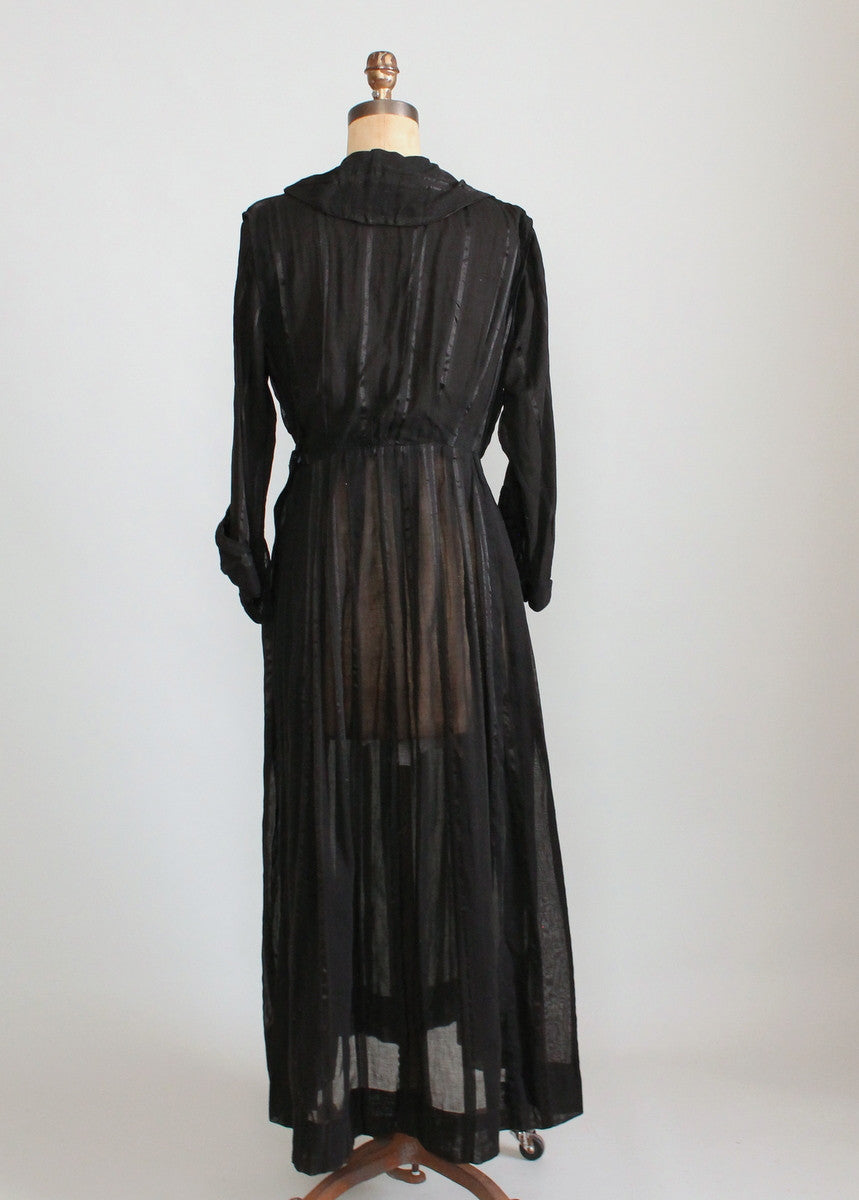 Antique 1910s Beaded Black Striped Cotton Day Dress