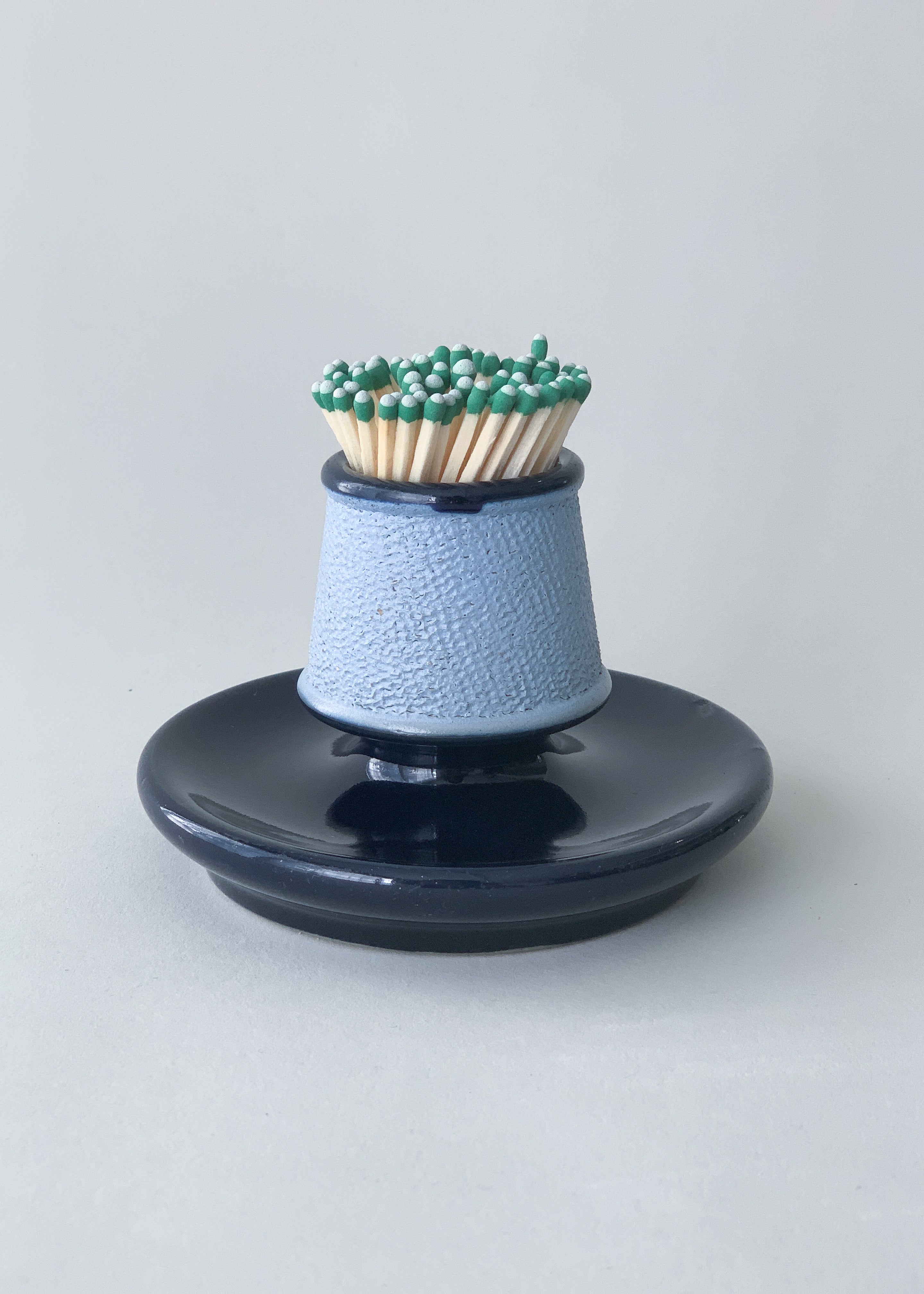 Antique Blue Ceramic Match Strike & Holder