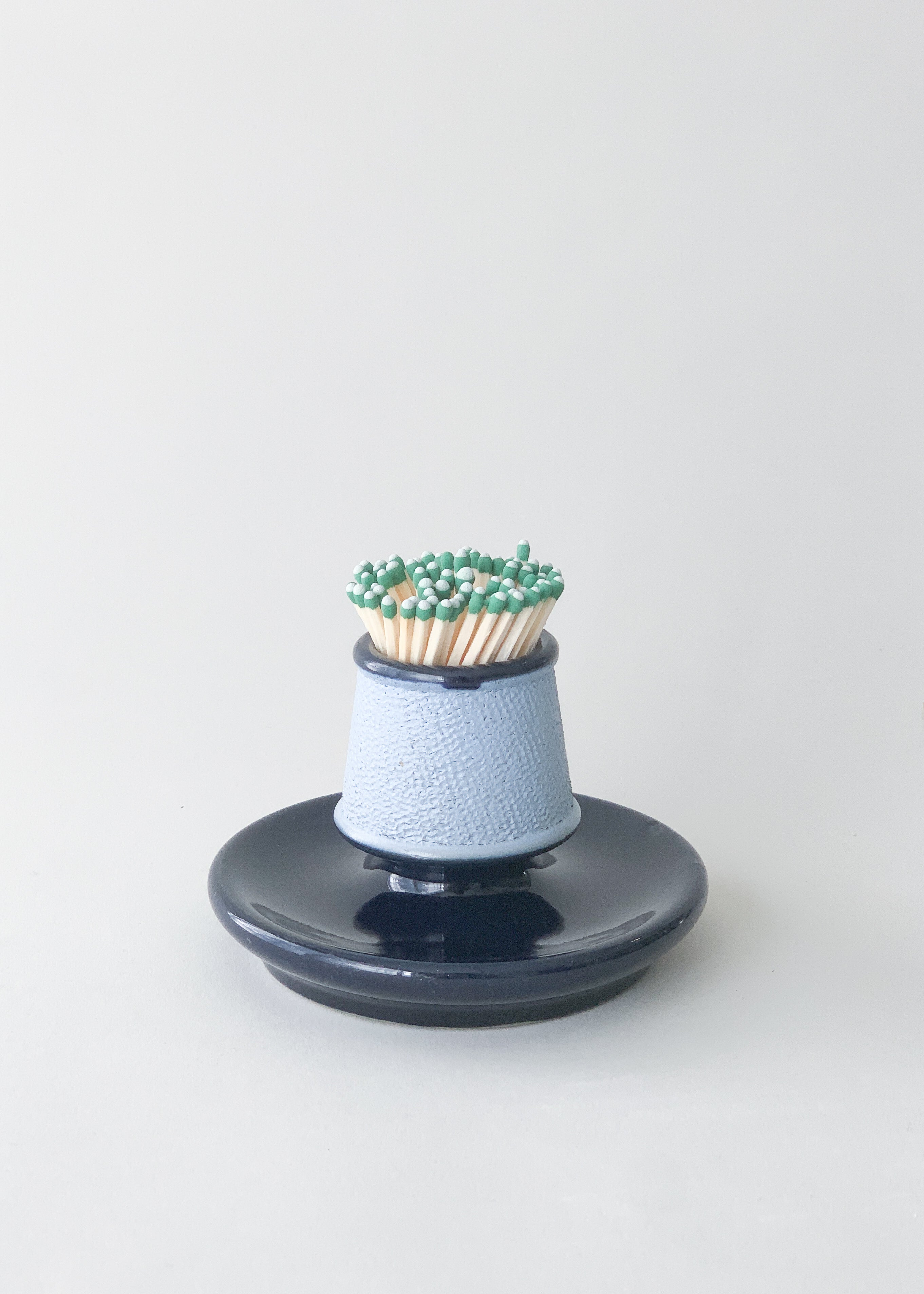 Antique Blue Ceramic Match Strike & Holder