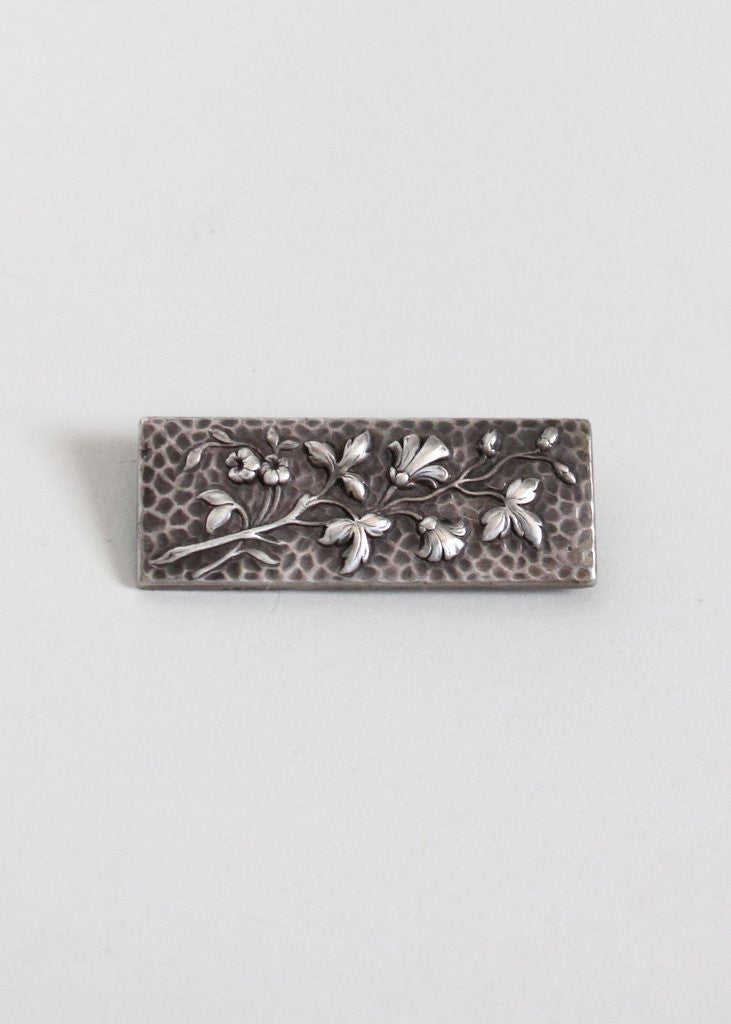 Vintage Late 1800s Floral Silver Brooch