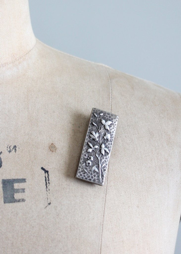 Vintage Late 1800s Floral Silver Brooch