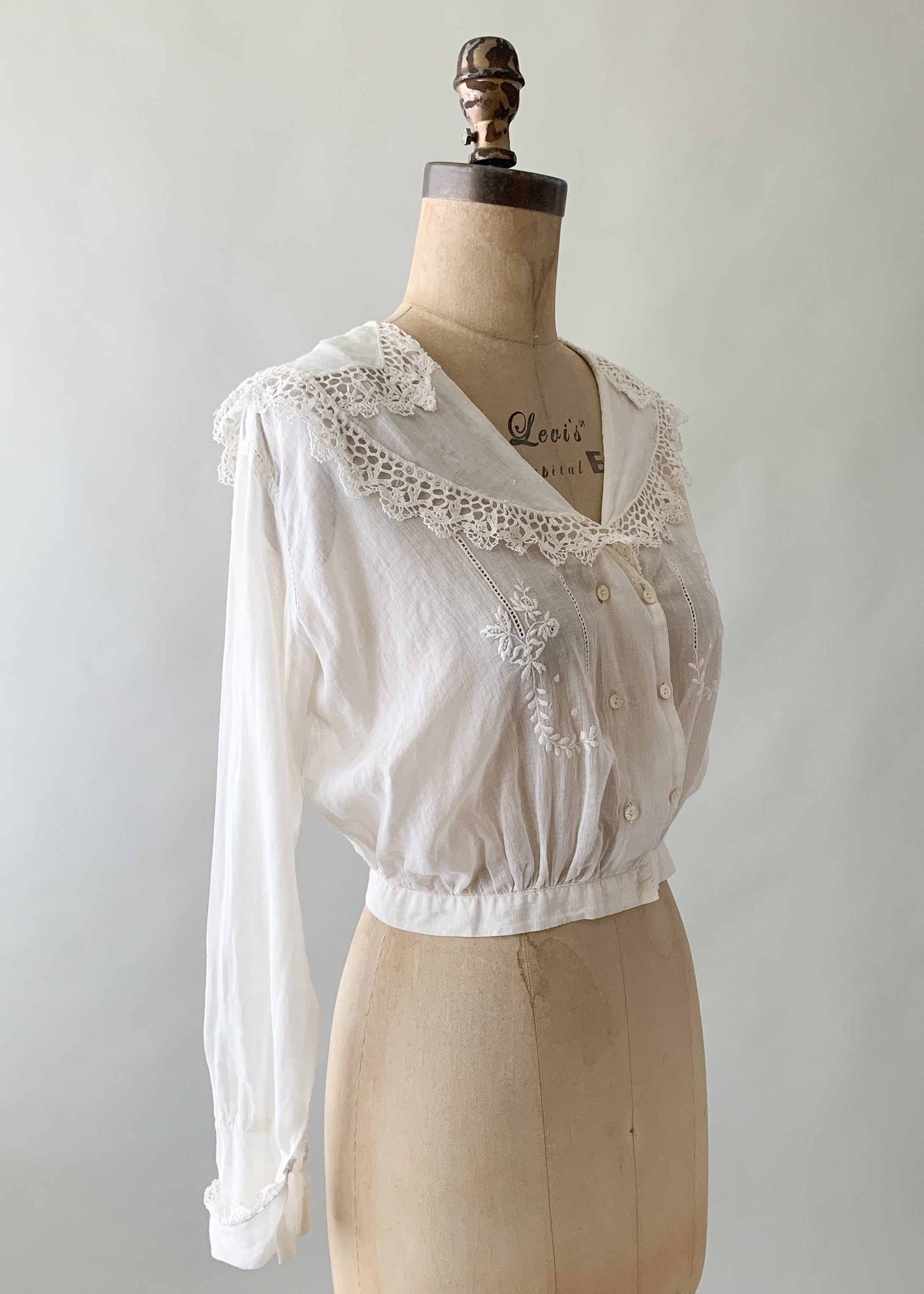 Antique Edwardian Embroidered Cotton Blouse