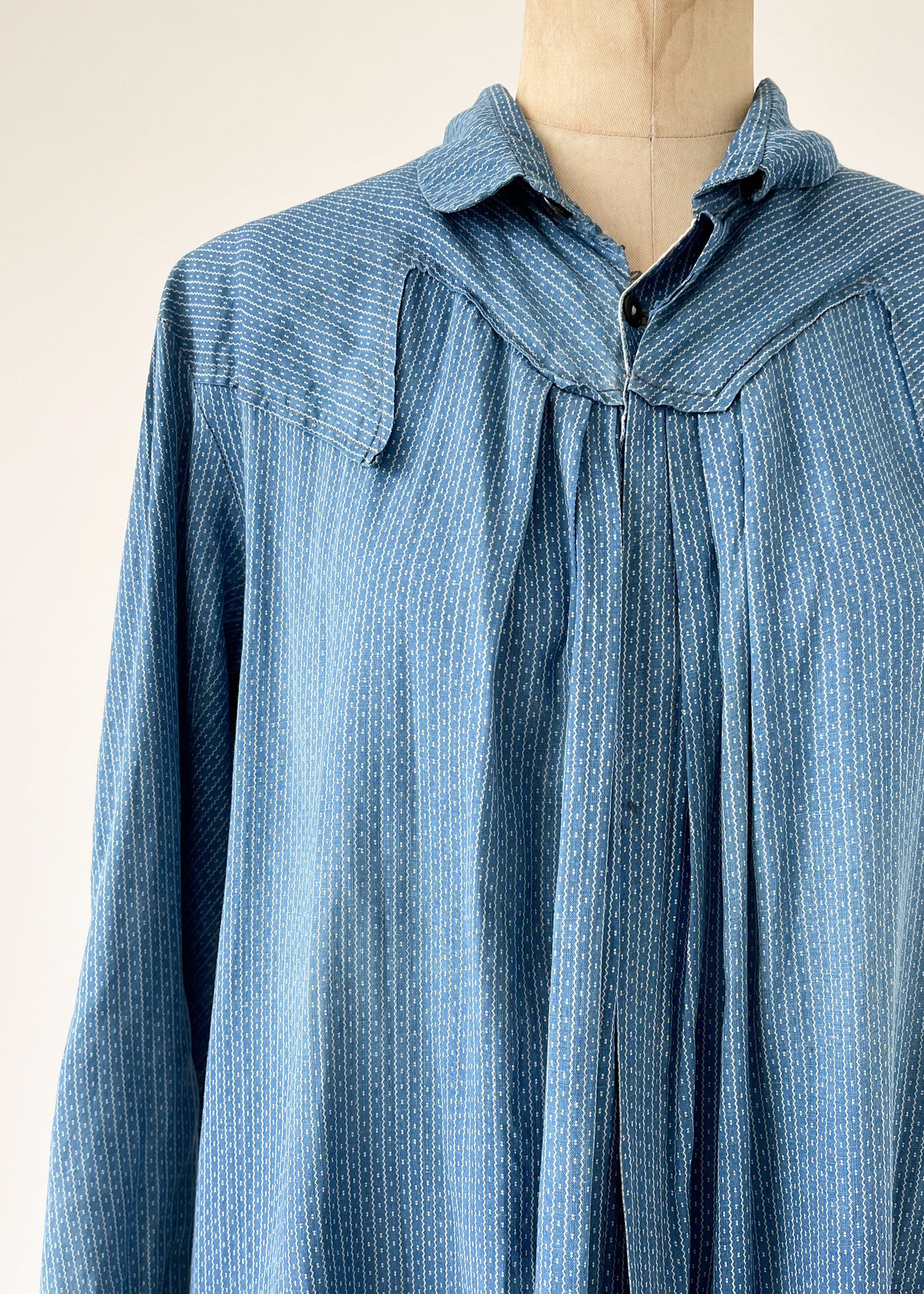 Antique 1800s Indigo Calico Work Dress