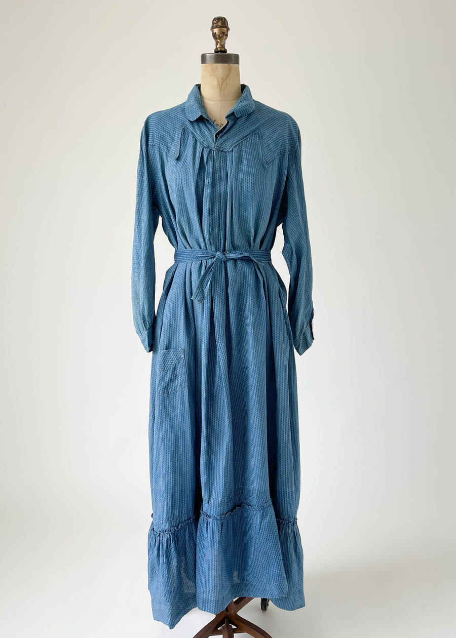 Antique 1800s Indigo Calico Work Dress