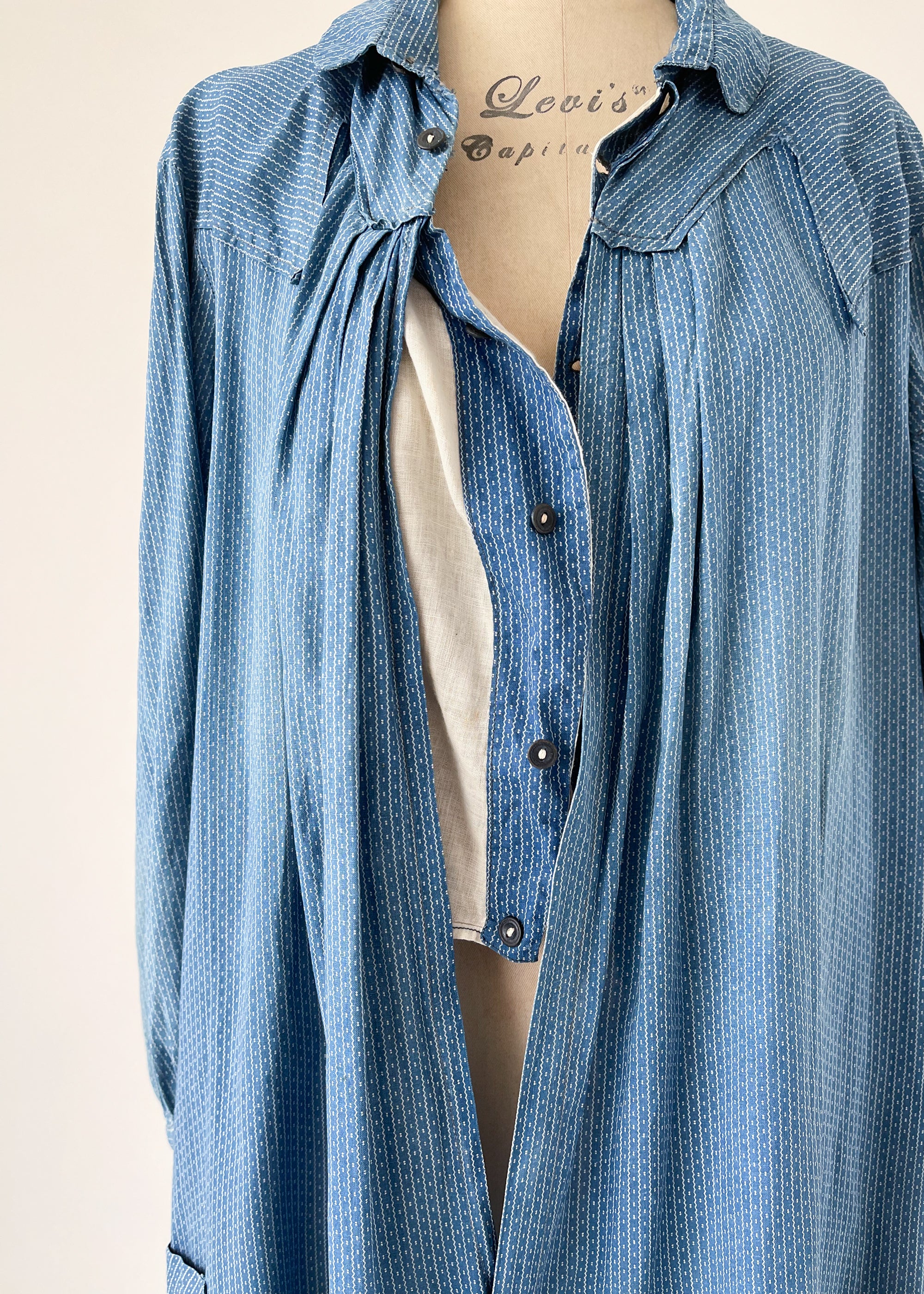 Antique 1800s Indigo Calico Work Dress
