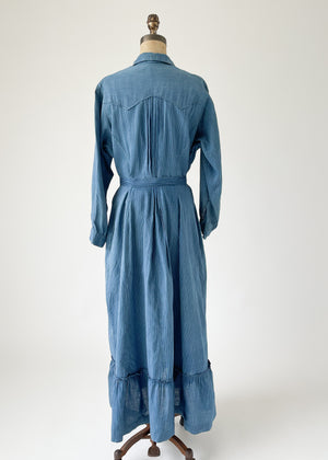 Antique 1800s Indigo Calico Work Dress