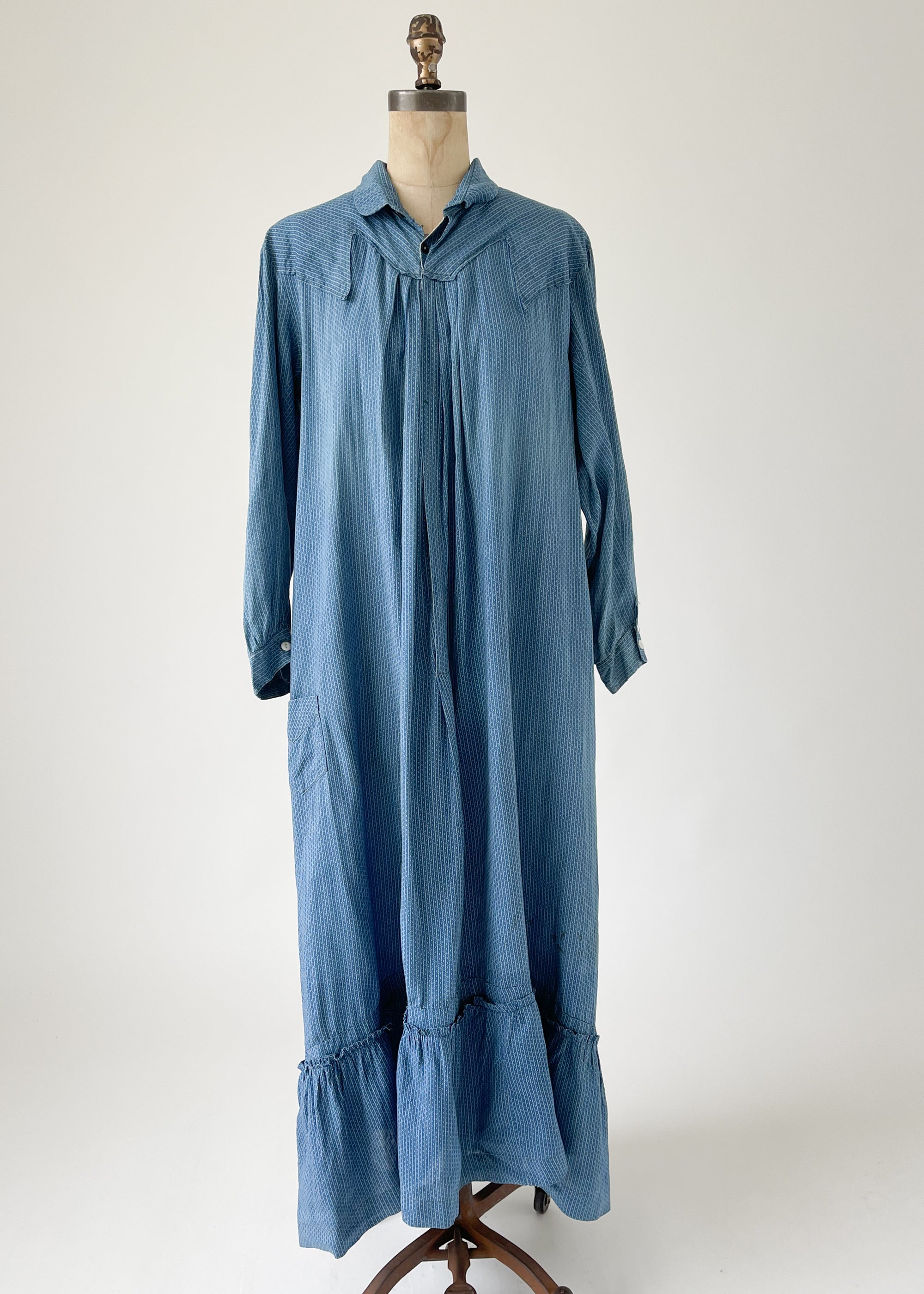 Antique 1800s Indigo Calico Work Dress