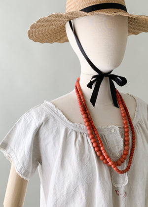 African Coral Glass Bead Necklace