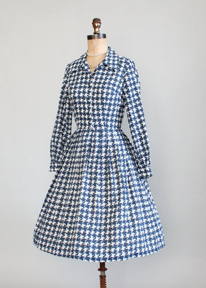 Vintage Early 1960s Houndstooth Shirtwaist Dress