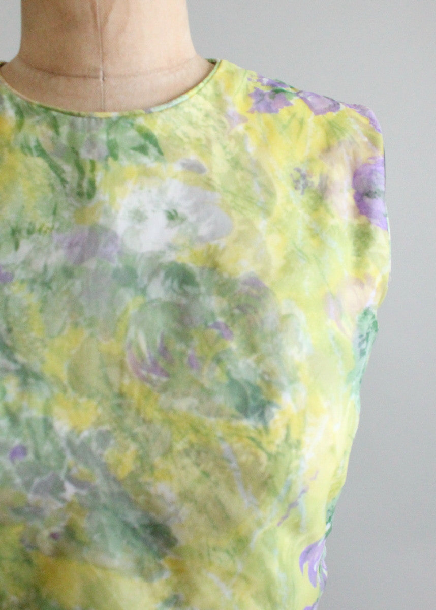 Vintage 1960s Chartreuse and Purple Floral Dress