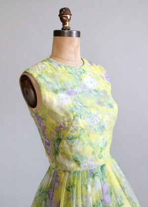 Vintage 1960s Chartreuse and Purple Floral Dress