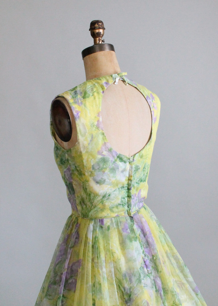 Vintage 1960s Chartreuse and Purple Floral Dress