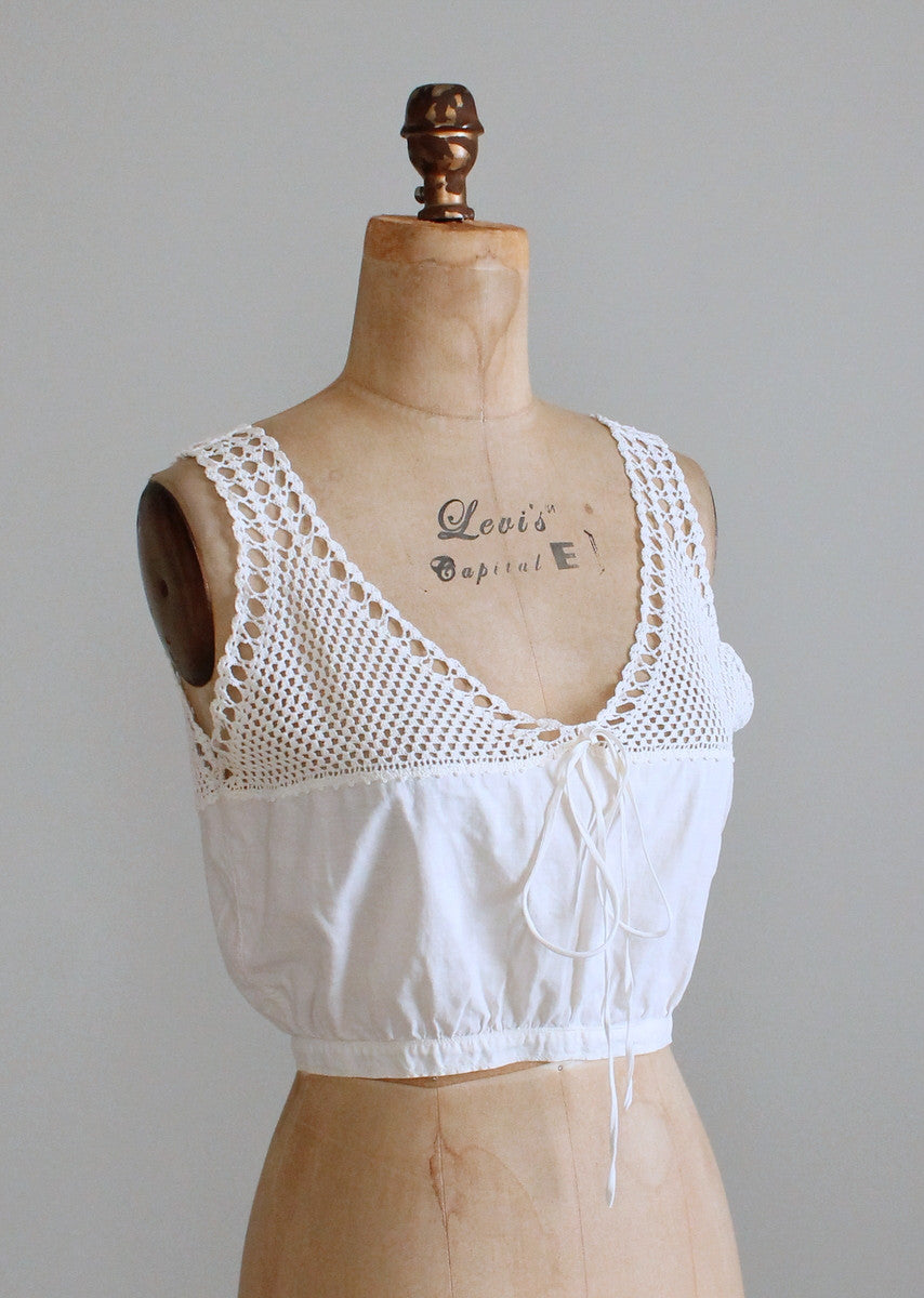 Vintage Edwardian Cotton and Crochet top Camisole Tank Top