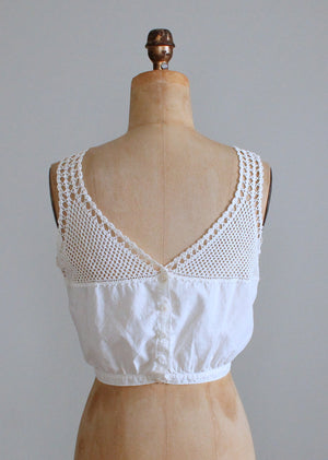 Vintage Edwardian Cotton and Crochet top Camisole Tank Top