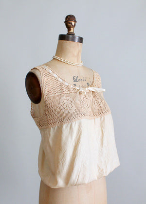 Antique Edwardian crochet and silk corset cover