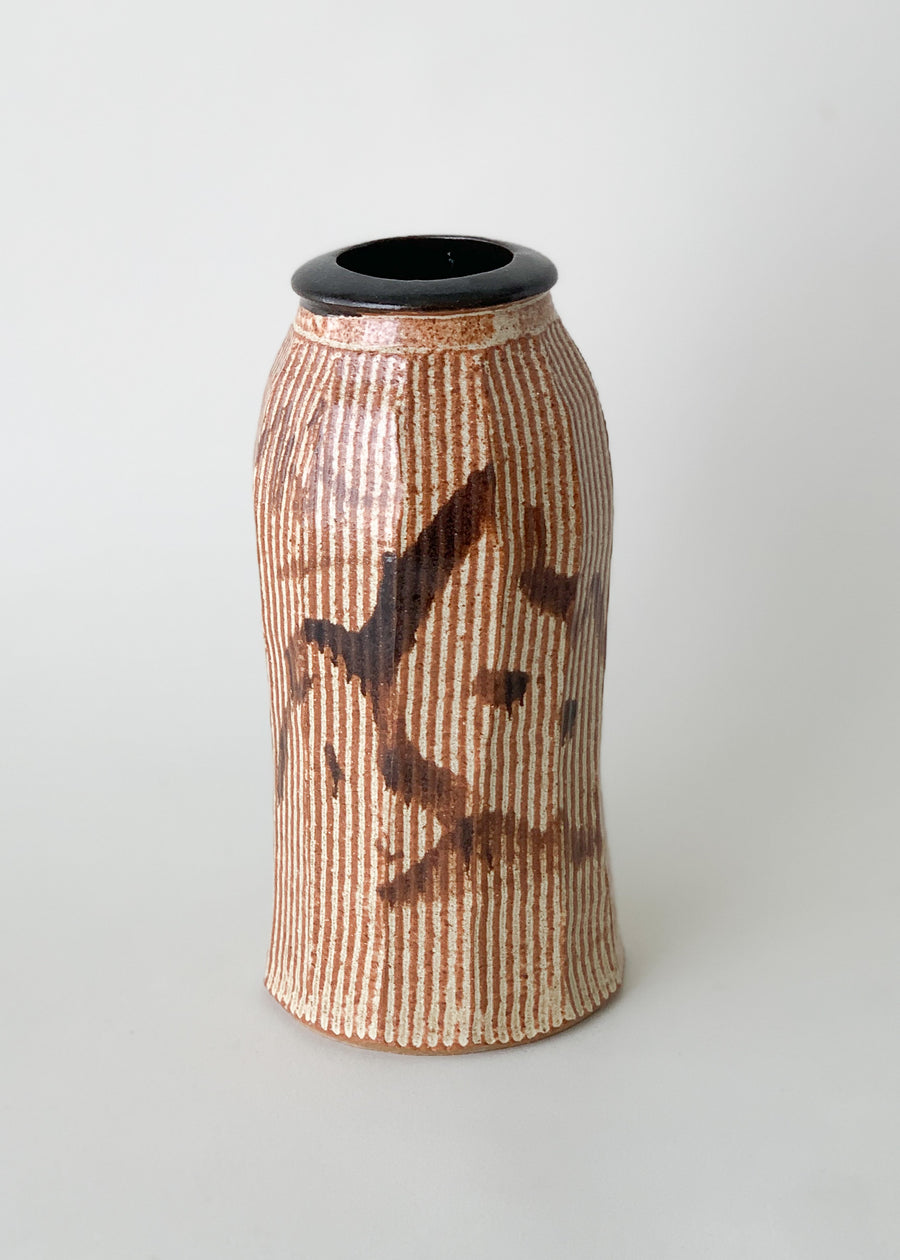 Vintage Asian Calligraphy Ceramic Vase