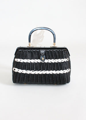Vintage 1960s Black and White Wicker Purse - Raleigh Vintage
