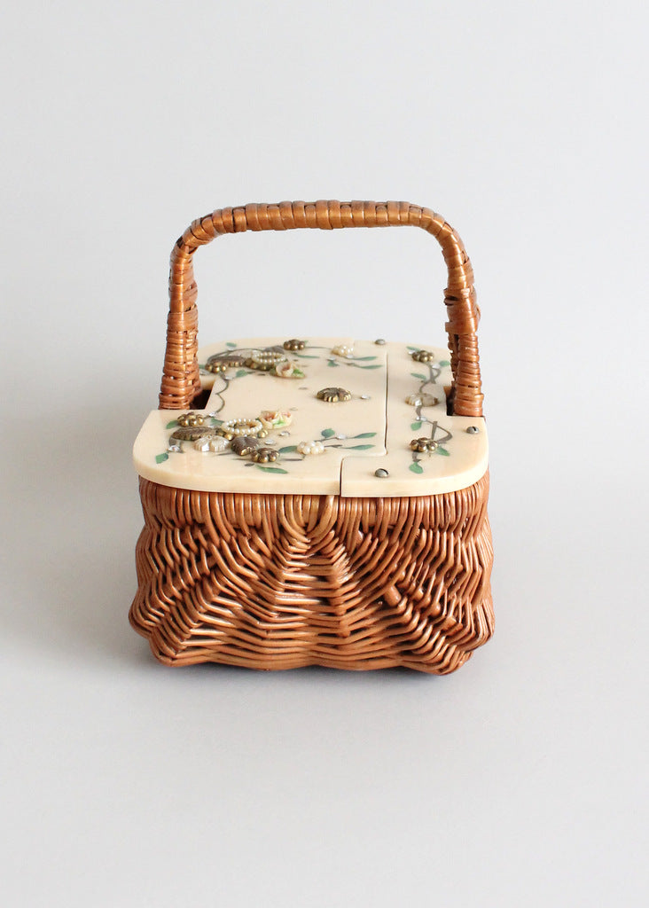 Vintage 1940s wicker basket purse