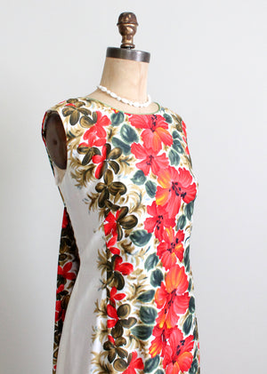 Vintage 1960s Hawaiian Floral Maxi Dress
