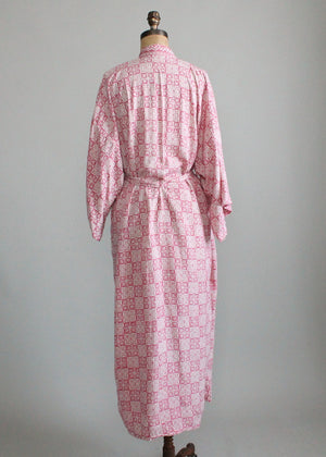 Vintage 1970s Pink and White Cotton Kimono Robe