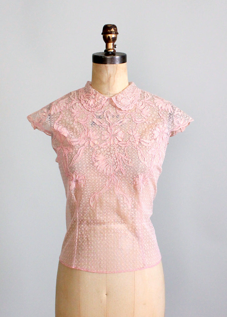 1950s pink nylon blouse