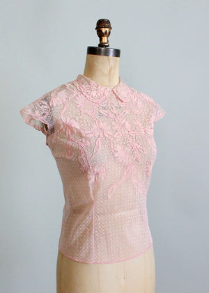 1950s floral nylon blouse