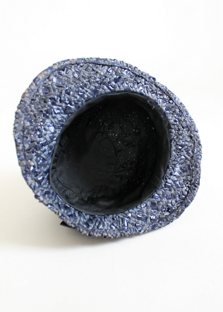 Vintage 1920s Navy and Grey Straw Cloche Hat