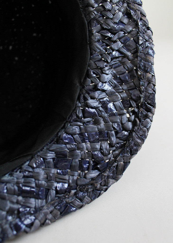 Vintage 1920s Navy and Grey Straw Cloche Hat