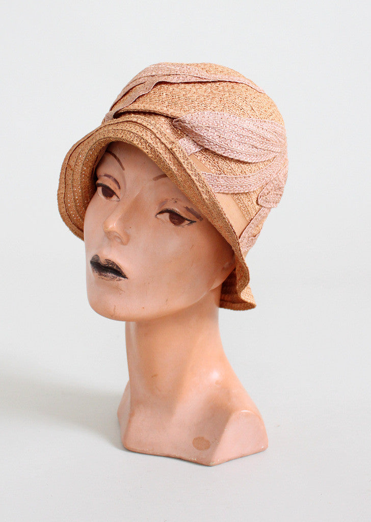 Vintage 1920s Summer Pink Straw Cloche Hat