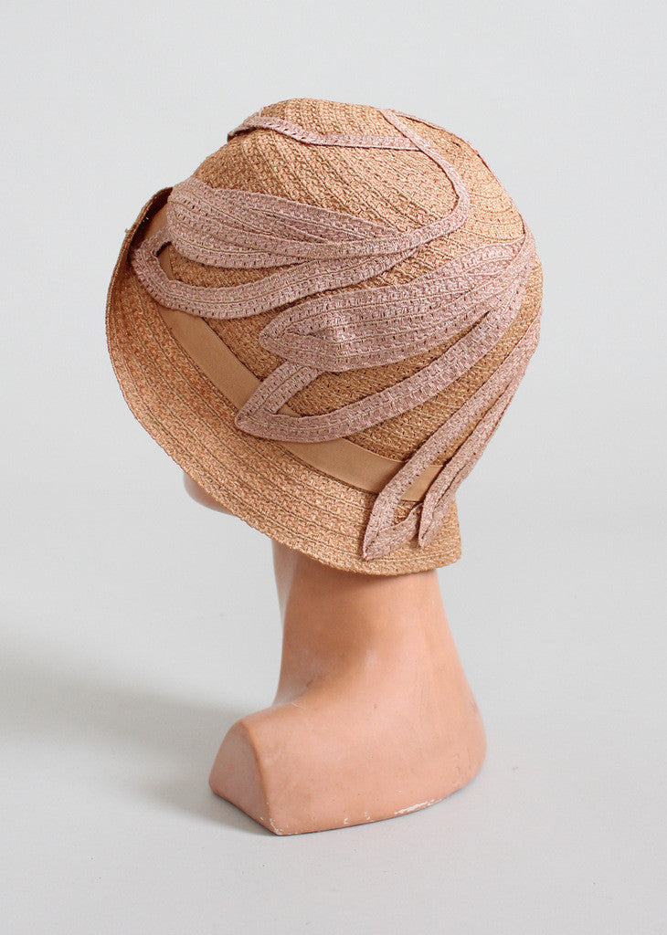Vintage 1920s Summer Pink Straw Cloche Hat